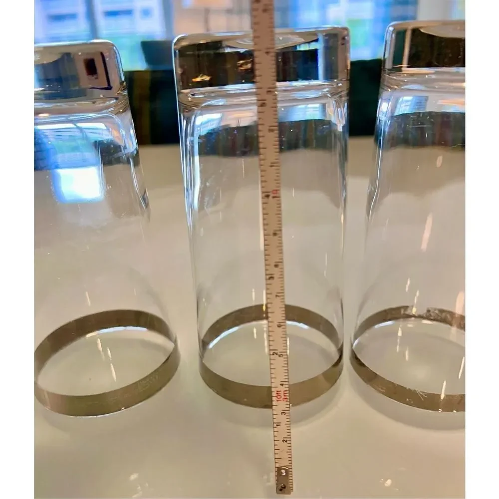 Lot of 3 Dorothy Thorpe Silver Rim Highball Glasses Ice Tea Drinking Glasses